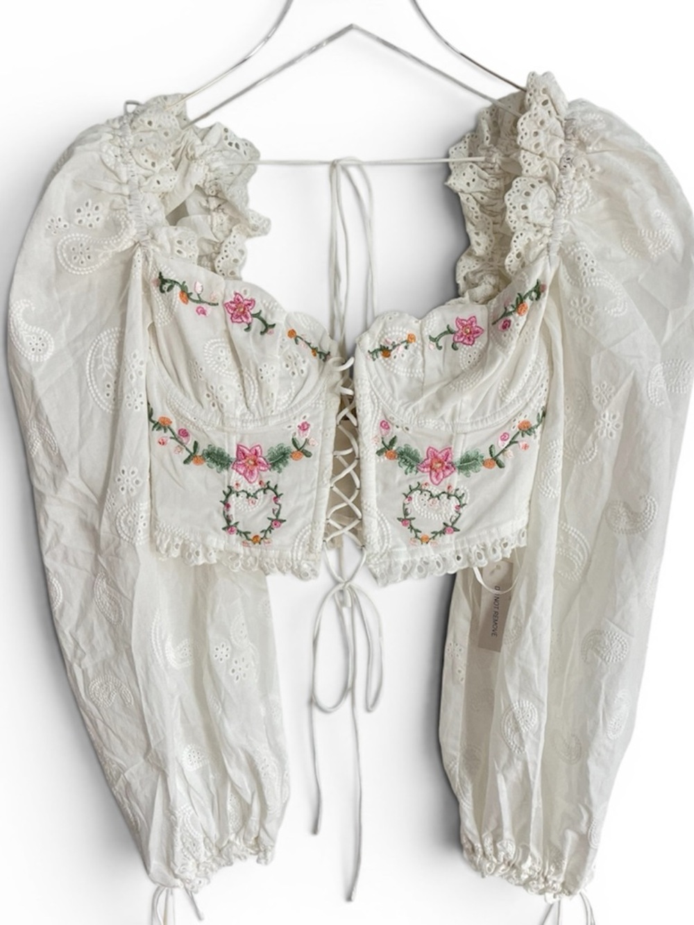 For Love & Lemons Thalia Top White Embroidered Corset Puff Sleeve Blouse S NWT - Picture 3 of 12